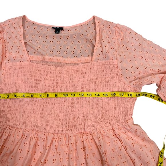 Torrid Smocked Babydoll Top Blouse Voile Eyelet Peach Size 2/2X - Picture 11 of 12
